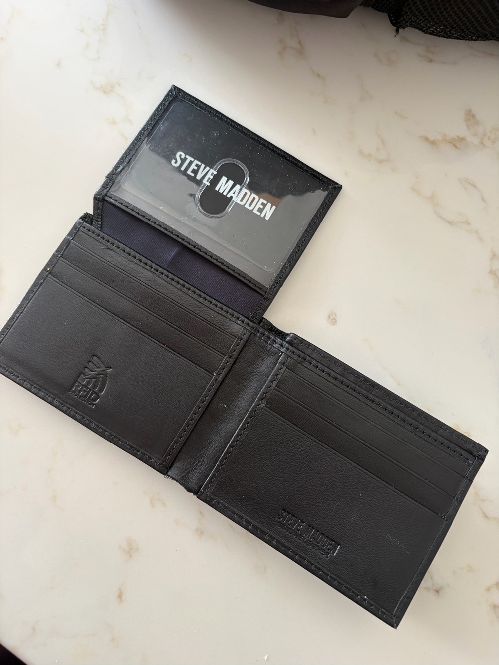 Steve Madden Black Leather Bi-Fold Card & ID Wallet